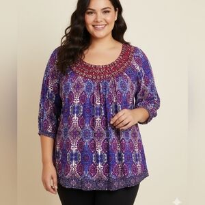 One World Plus Size Vibrant Multicolor Blouse with Sequin Detail